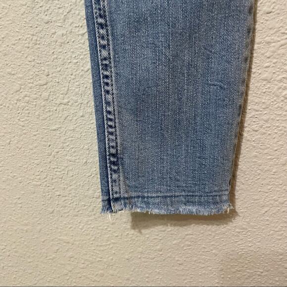 All Saints Distressed High Rise Skinny Jeans Raw Hem Womens 25 Blue Denim Zip - Picture 4 of 11